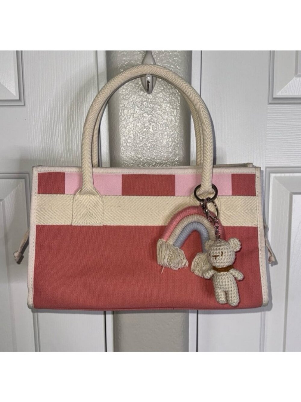 RARE Victoria's Secret Mini Canvas Tote Rainbow Charm